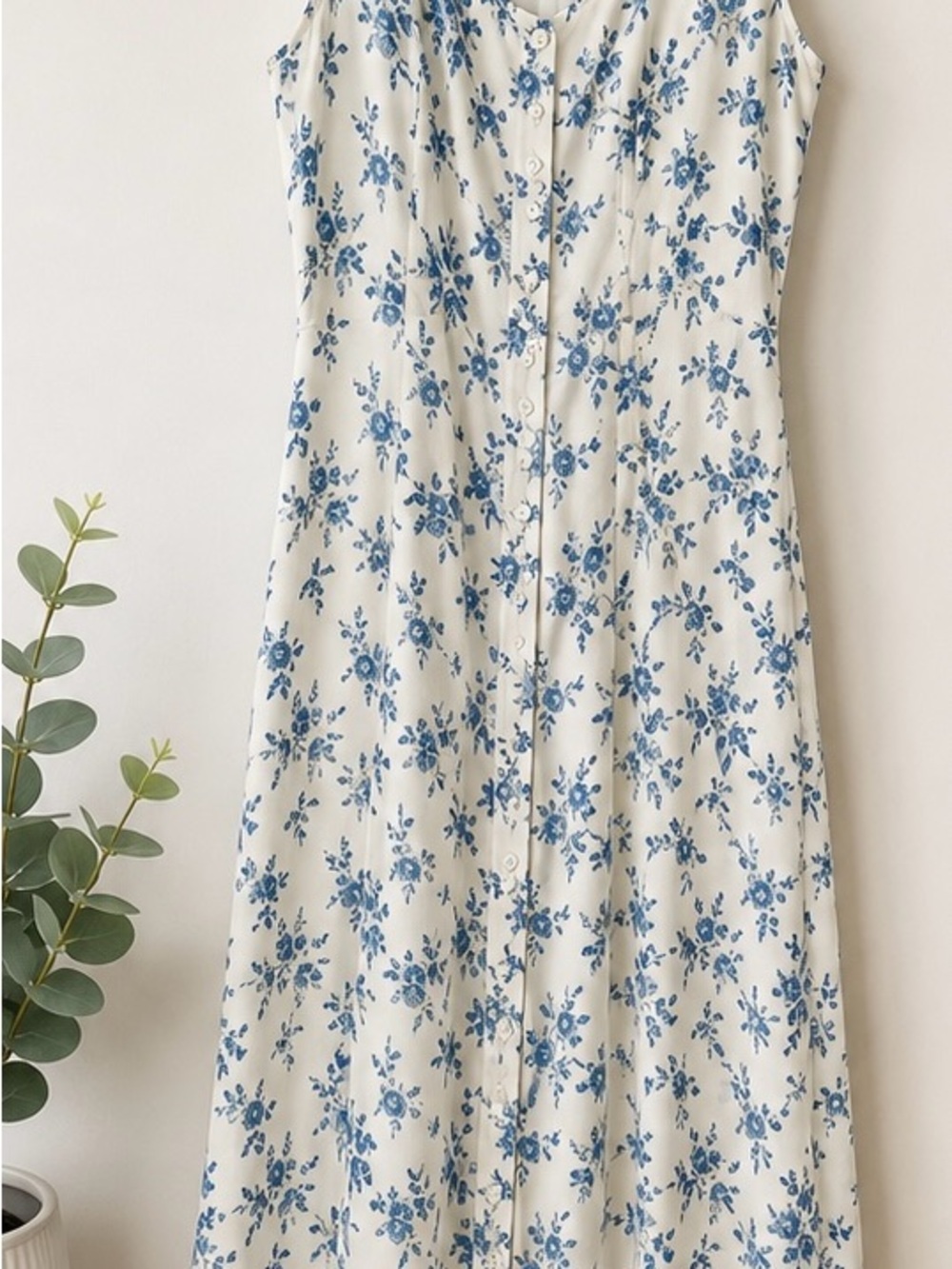 Blu Pepper Cream Midi Dress with Blue Floral Print